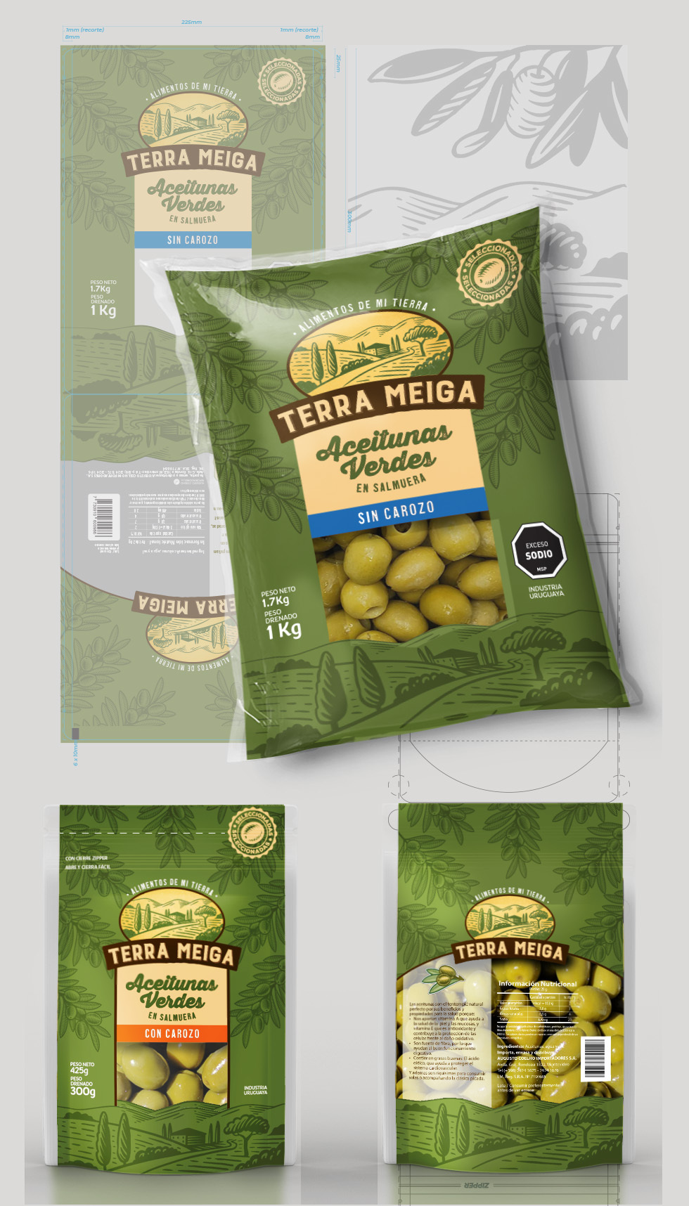Diseño packaging línea Aceitunas Terra Meiga
