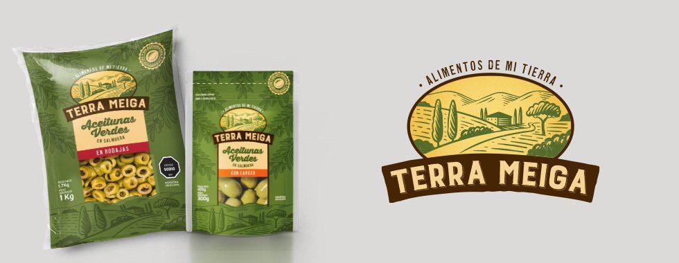 Diseño packaging línea Aceitunas Terra Meiga